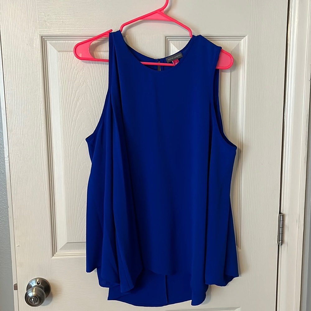 vibrant blue cold shoulder long sleeve top.